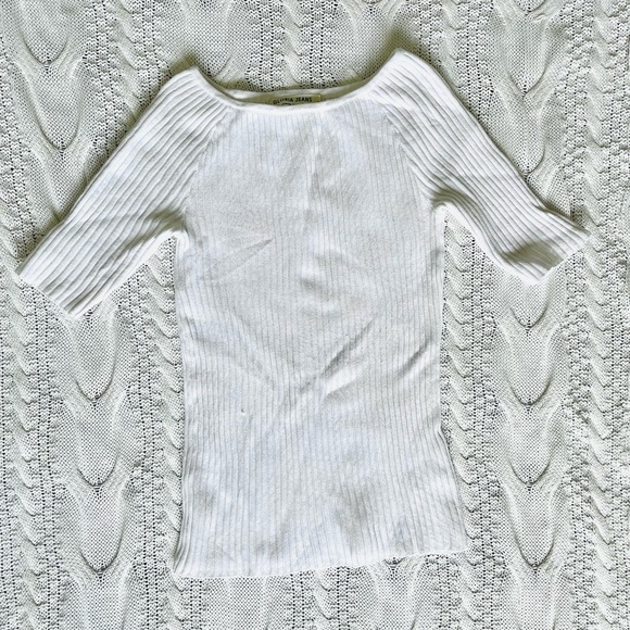 Gloria Jeans Tops - Gloria Jeans Ribbed Boat Neck Top XS White Viscose Blend